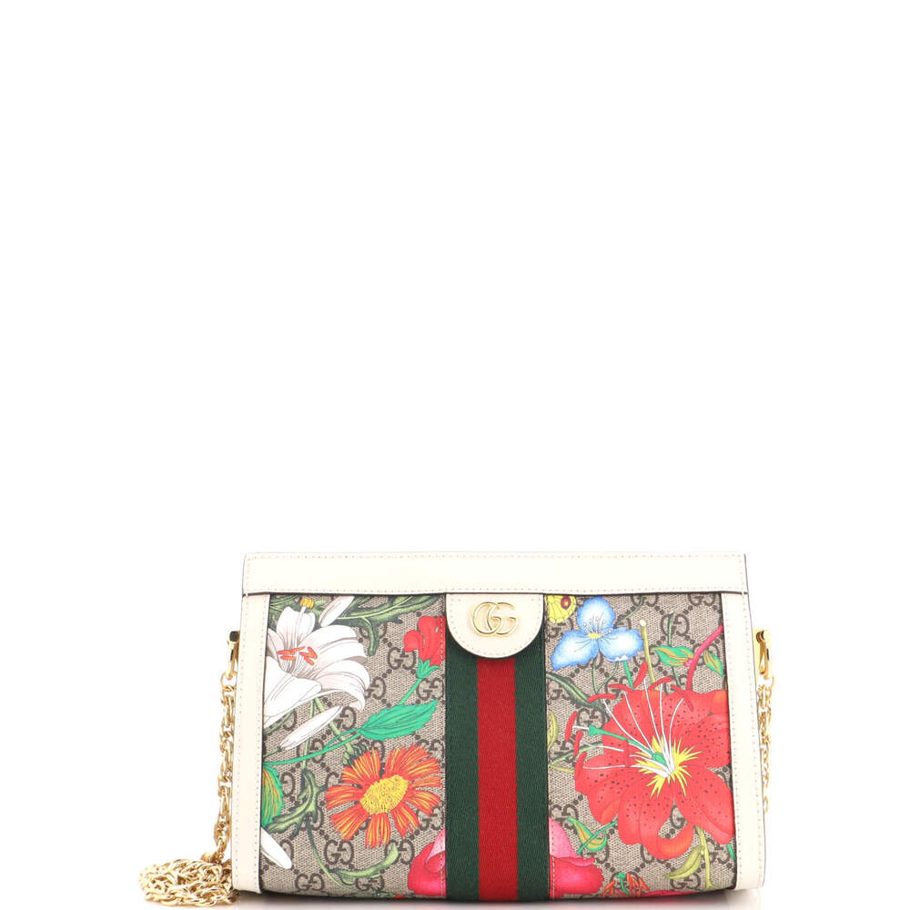 Gucci Small Ophidia Chain Shoulder Bag Flora GG Coated Canvas